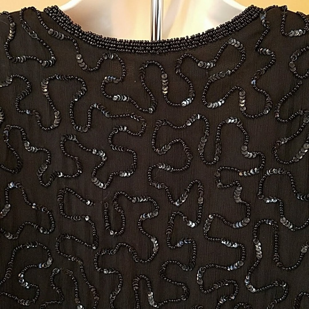 Valerie Stevens Black Beaded Sequin Silk Jacket 6 Art Deco Formal Evening Wear - Picture 6 of 9